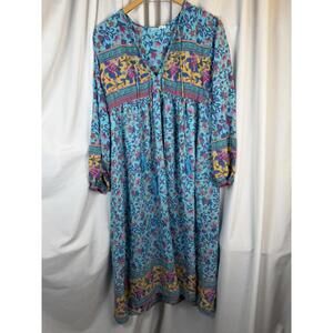 R.Vivimos Women's XL Long Sleeve Floral Print -Bohemian Midi Dress Flowy Beachy